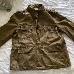 Loft size small jacket with zipper and snaps. Pockets also have snaps.
